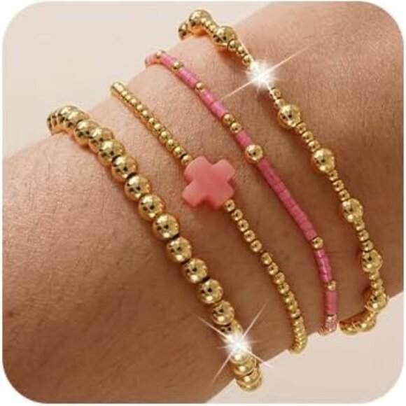 Elegant Gold Tone Stackable Bracelets Set - Hypoallergenic Bohemian Jewelry - Picture 1 of 5